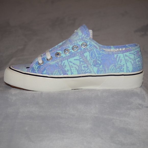 Superga Blue Tropical Lace-Up Sneaker New in Box Size 38 - Picture 8 of 11